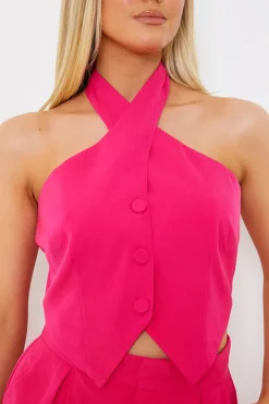 Sale In the Style Halterneck Co-Ord Waistcoat Pink