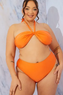 Discount In the Style Halterneck Twist Bikini Top Orange