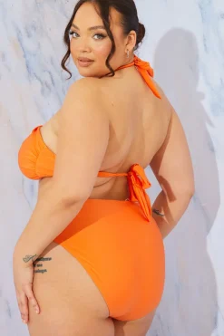 Discount In the Style Halterneck Twist Bikini Top Orange