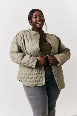 Outlet In the Style Heart Quilted Lightweight Jacket Khaki