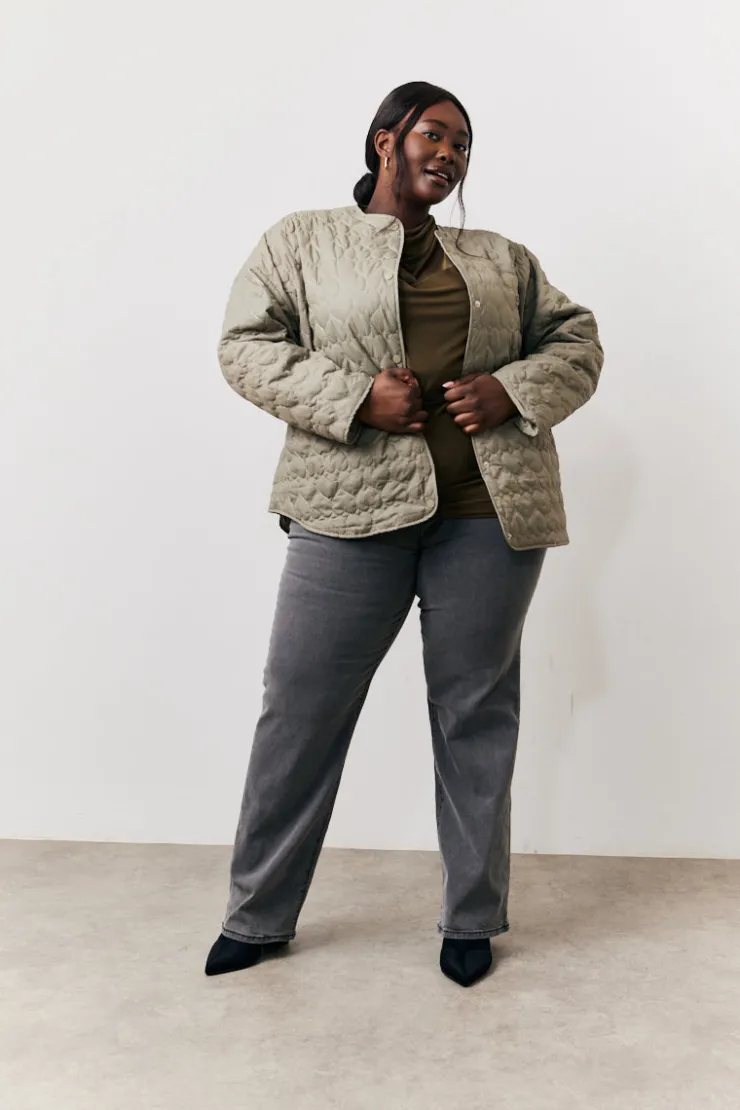 Outlet In the Style Heart Quilted Lightweight Jacket Khaki