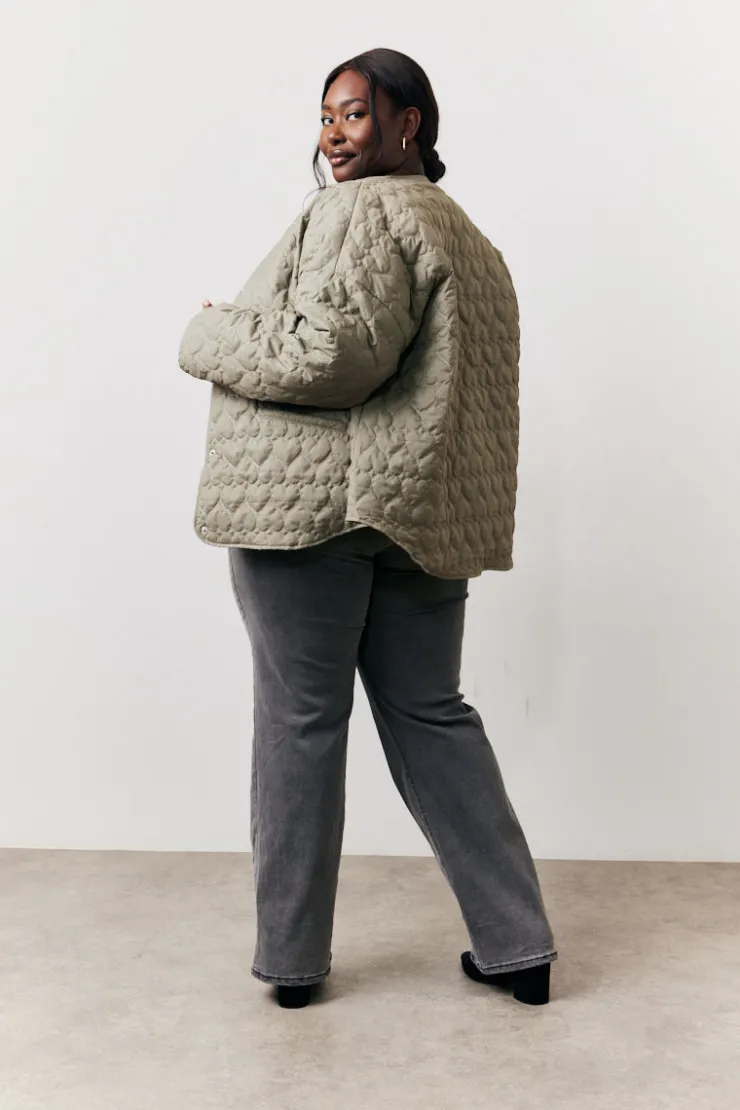 Outlet In the Style Heart Quilted Lightweight Jacket Khaki