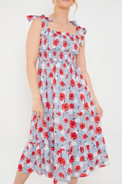 In the Style Henley Red Poppy Dress White