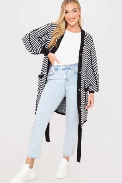 New In the Style Herringbone Belted Cardigan