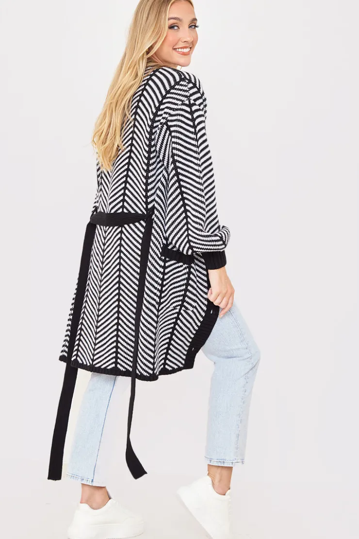 New In the Style Herringbone Belted Cardigan