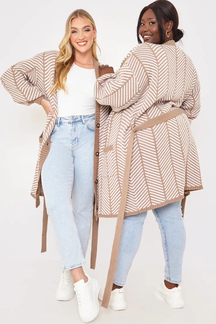 New In the Style Herringbone Belted Cardigan