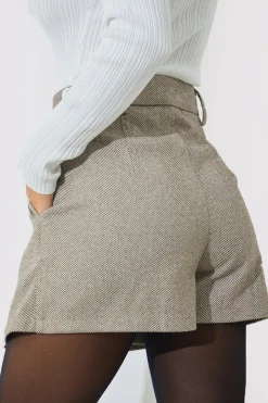 Discount In the Style Herringbone Check Pleated Skort Brown