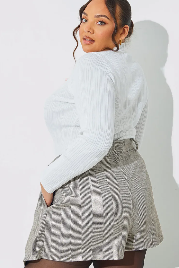 Discount In the Style Herringbone Check Pleated Skort Brown