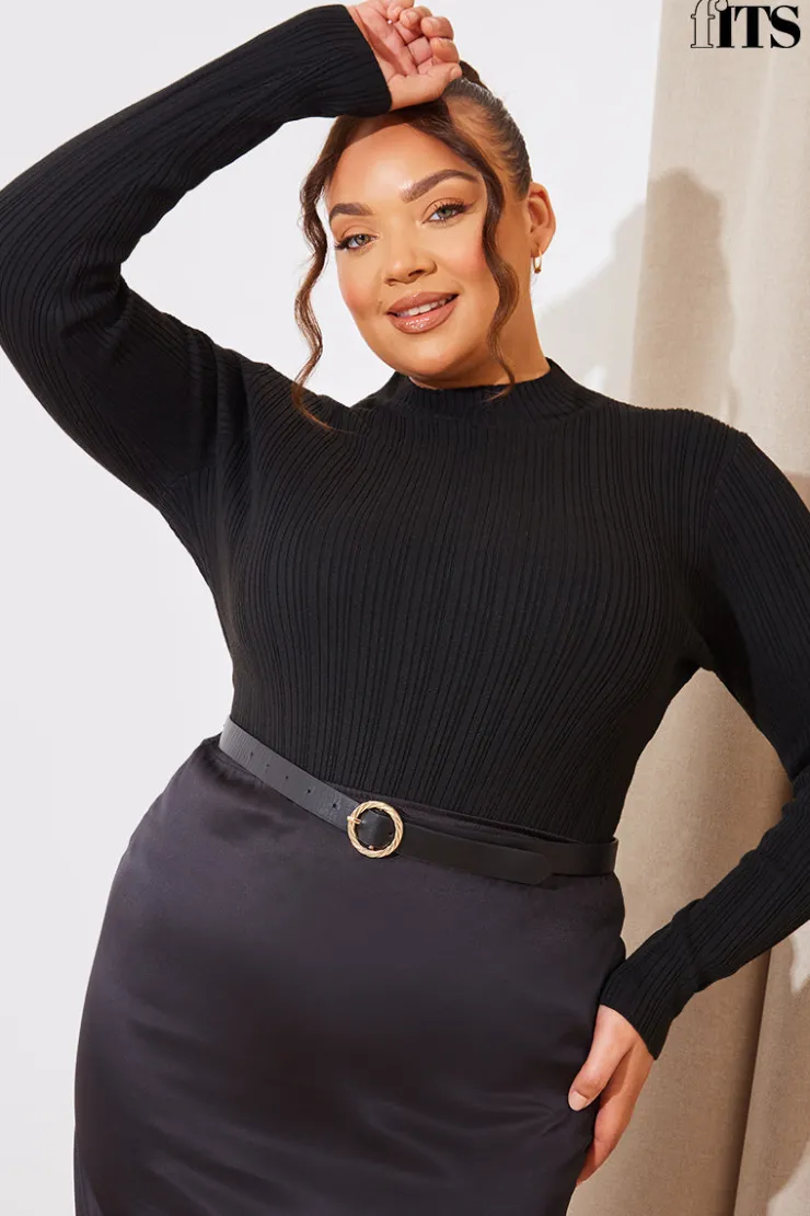 Hot In The Style High Neck Variegated Rib Knit Bodysuit