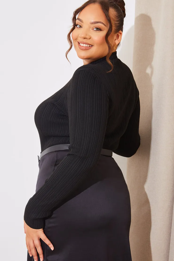 Hot In The Style High Neck Variegated Rib Knit Bodysuit