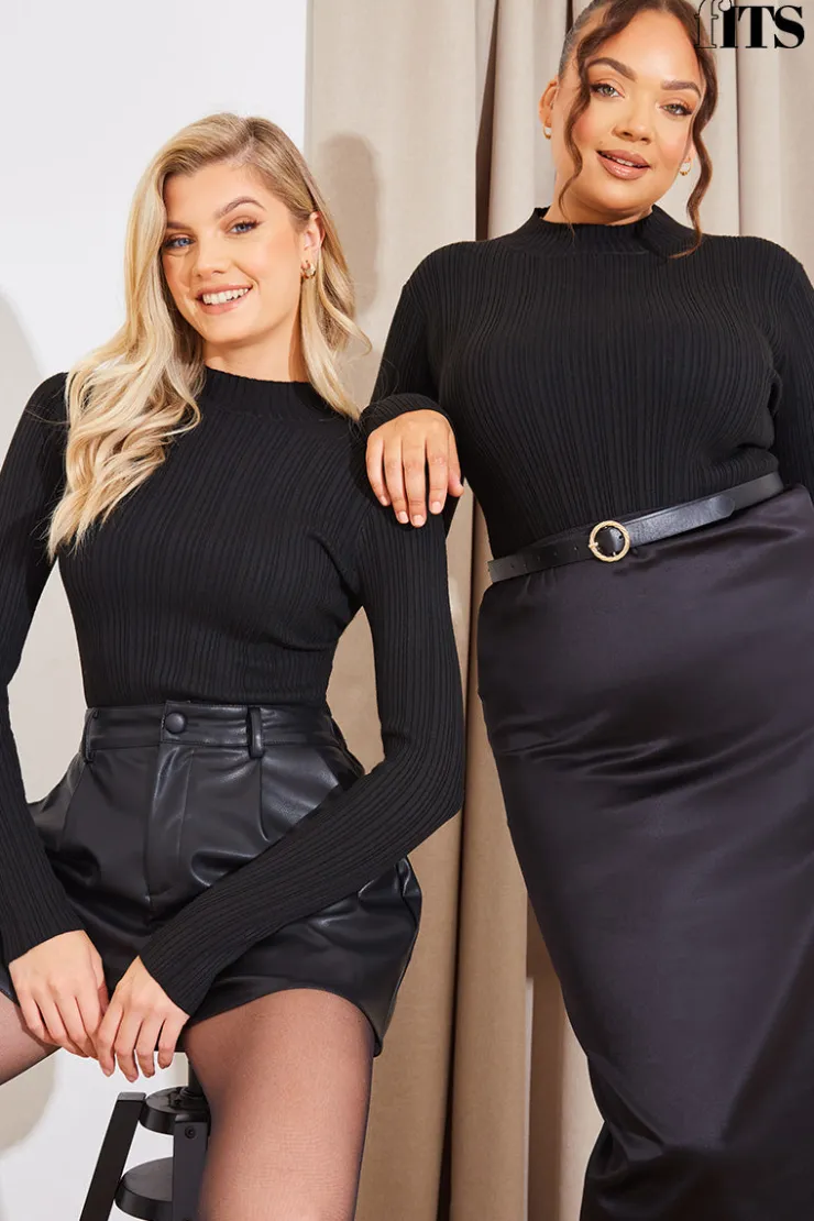 Hot In The Style High Neck Variegated Rib Knit Bodysuit