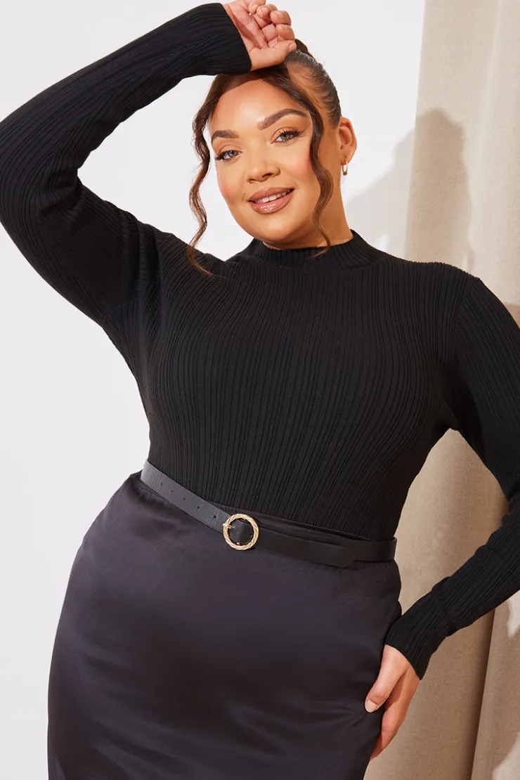 Hot In The Style High Neck Variegated Rib Knit Bodysuit