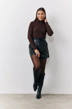 Sale In The Style High Neck Variegated Rib Knit Top