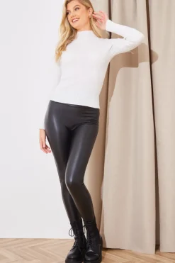 Sale In The Style High Neck Variegated Rib Knit Top