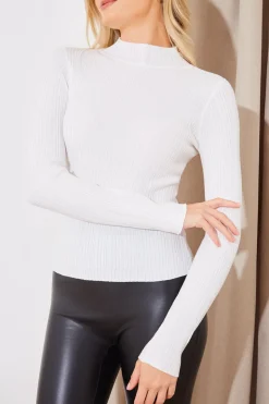 Sale In The Style High Neck Variegated Rib Knit Top