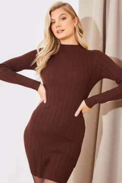 New In The Style High Neck Variegated Rib Knit Mini Dress