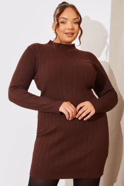 New In The Style High Neck Variegated Rib Knit Mini Dress