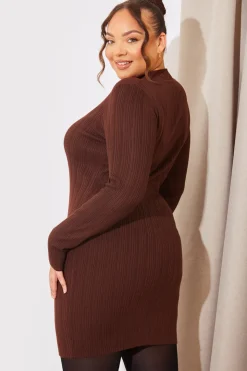 New In The Style High Neck Variegated Rib Knit Mini Dress