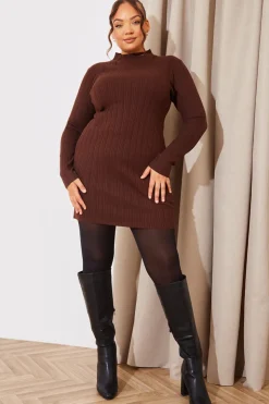 New In The Style High Neck Variegated Rib Knit Mini Dress