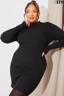 New In The Style High Neck Variegated Rib Knit Mini Dress