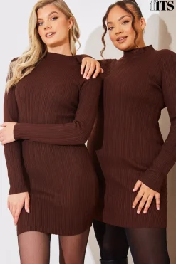 New In The Style High Neck Variegated Rib Knit Mini Dress