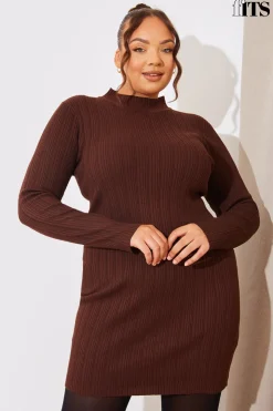 New In The Style High Neck Variegated Rib Knit Mini Dress