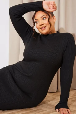New In The Style High Neck Variegated Rib Knit Mini Dress