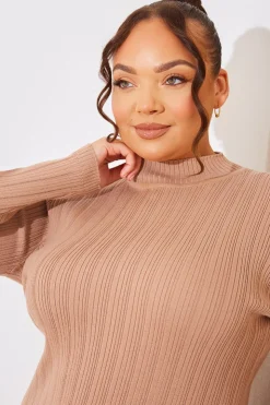 Online In The Style High Neck Variegated Rib Knit Midi Dress