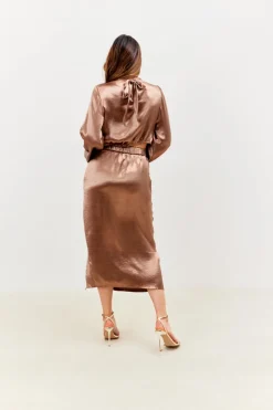 Online In the Style High Neck Wrap Co-Ord Top Chocolate