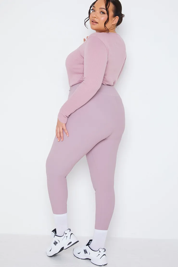 Clearance Fits High Waisted Sculpting Ribbed Leggings Pink