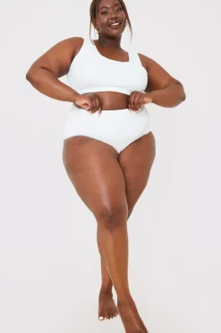 Best In the Style High Waisted Towelling Control Bikini Bottoms White