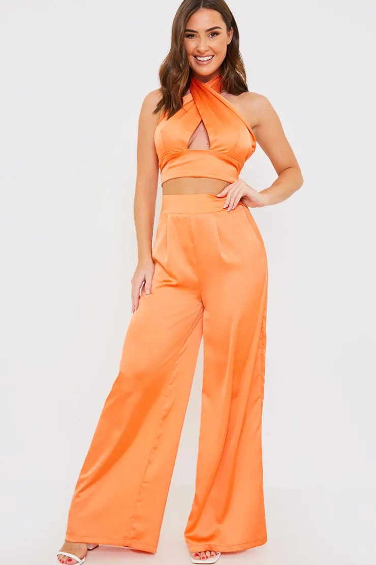 In The Style High Waisted Wide Leg Trouser Rust