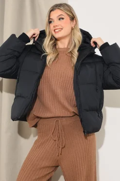 Outlet In the Style Hooded Puffer Jacket Black