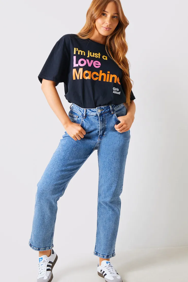 Online In The Style I'm Just A Love Machine' Girls Aloud Slogan T-Shirt Black