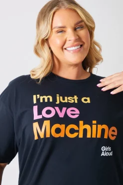 Online In The Style I'm Just A Love Machine' Girls Aloud Slogan T-Shirt Black