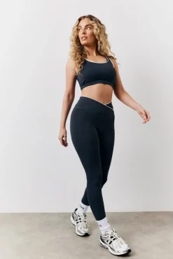 Discount Fits Contrast Piping Co-Ord Wrap Leggings Indigo blue