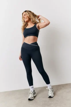 Discount Fits Contrast Piping Co-Ord Wrap Leggings Indigo blue