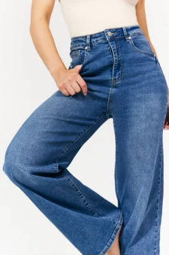 Best In The Style Isla Wide Leg Jeans Midblue