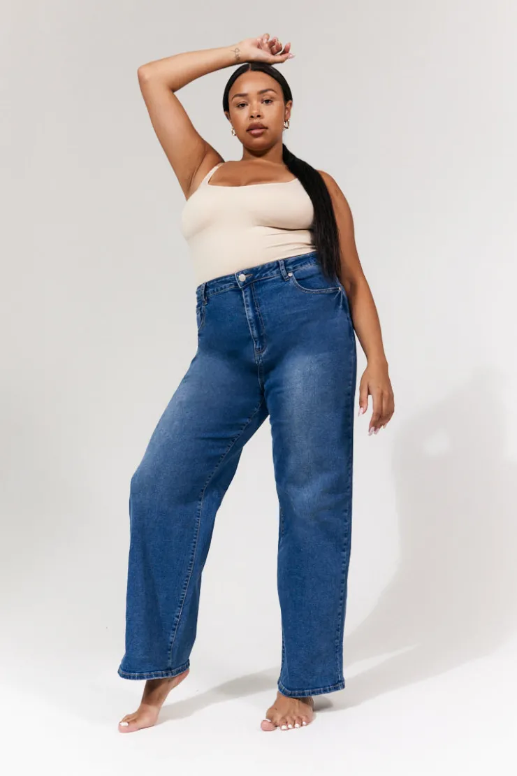 Best In The Style Isla Wide Leg Jeans Midblue