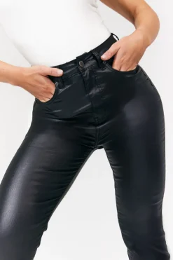 Hot In The Style Ivy Coated Kickflare Jeans Black