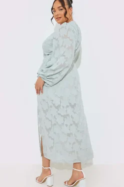Sale In the Style Jacquard Asymmetric Frill Wrap Midaxi Dress Sage