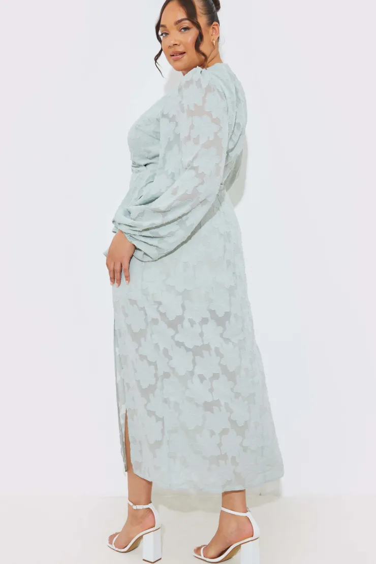 Sale In the Style Jacquard Asymmetric Frill Wrap Midaxi Dress Sage