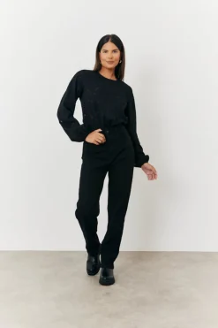 Sale In the Style Jacquard Balloon Sleeve Bodysuit Black