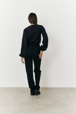 Sale In the Style Jacquard Balloon Sleeve Bodysuit Black