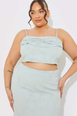 Outlet In the Style Jacquard Draped Cami Co-Ord Crop Top Sage