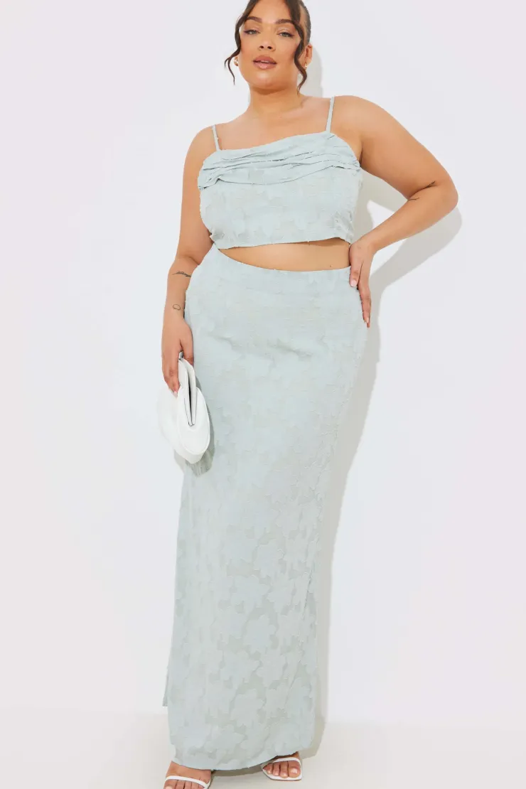 Outlet In the Style Jacquard Draped Cami Co-Ord Crop Top Sage