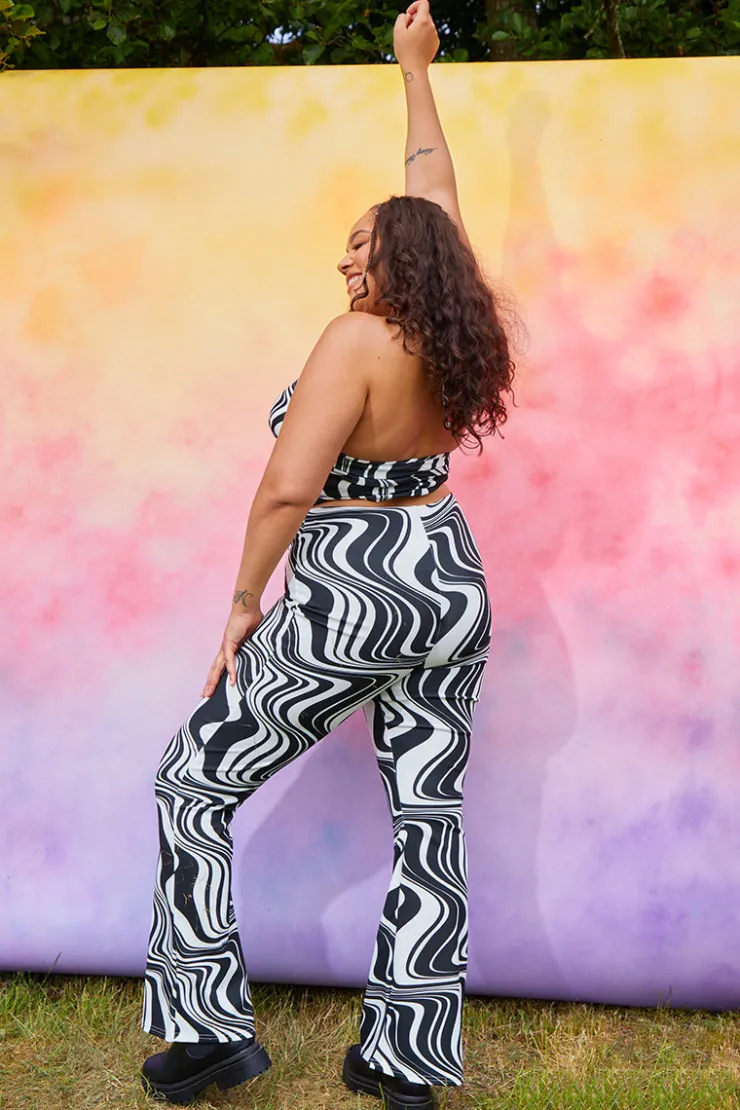 Best In the Style Jersey Printed Flares Black