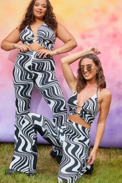 Best In the Style Jersey Printed Flares Black