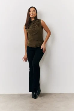 Outlet In the Style Slinky Cowl Front Sleeveless Top Khaki