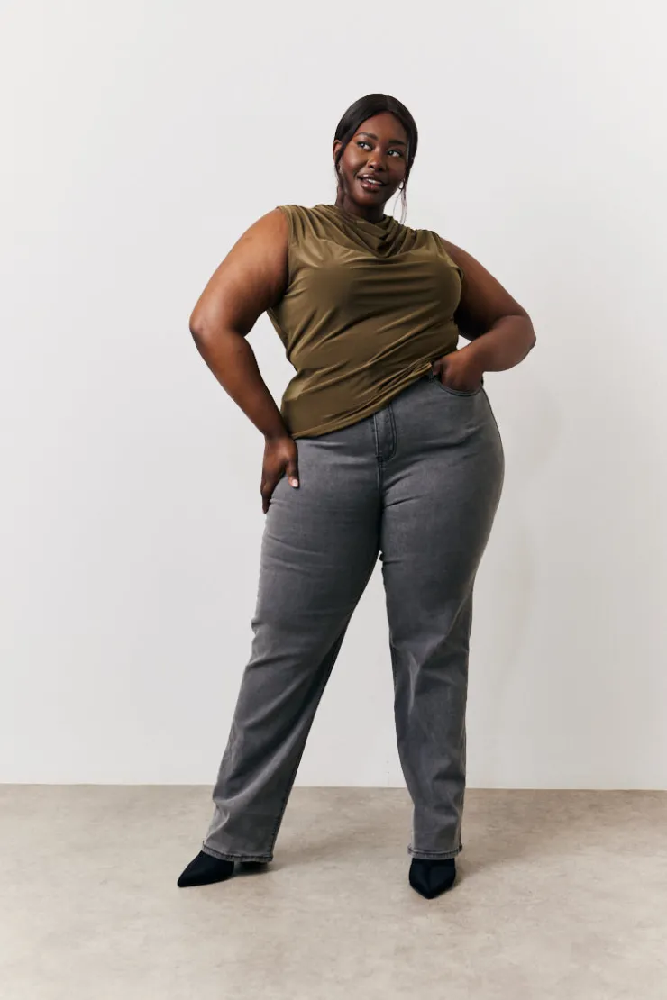 Outlet In the Style Slinky Cowl Front Sleeveless Top Khaki